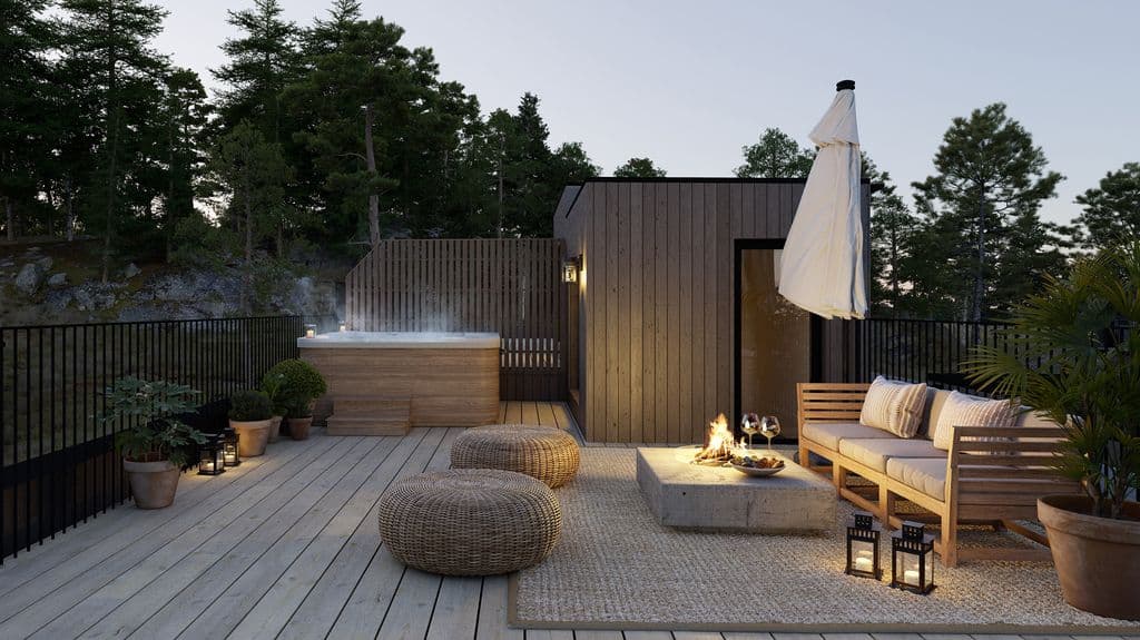 Glömstahöjden – takterrass med solnedgång